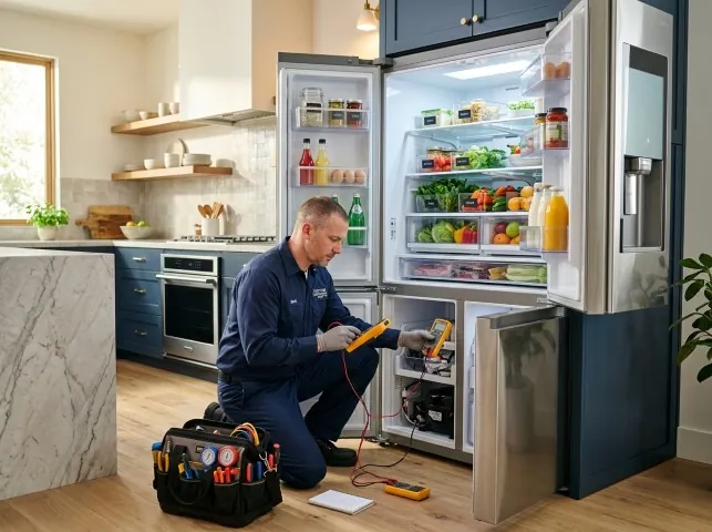 Appliance Repair Hero refrigerator technician testing a fridge on a Boiceville, NY service call
